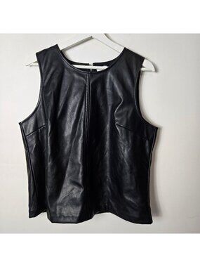 J.Crew Women's Size L Faux Leather Shell Black Sleeveless Top Back Zip